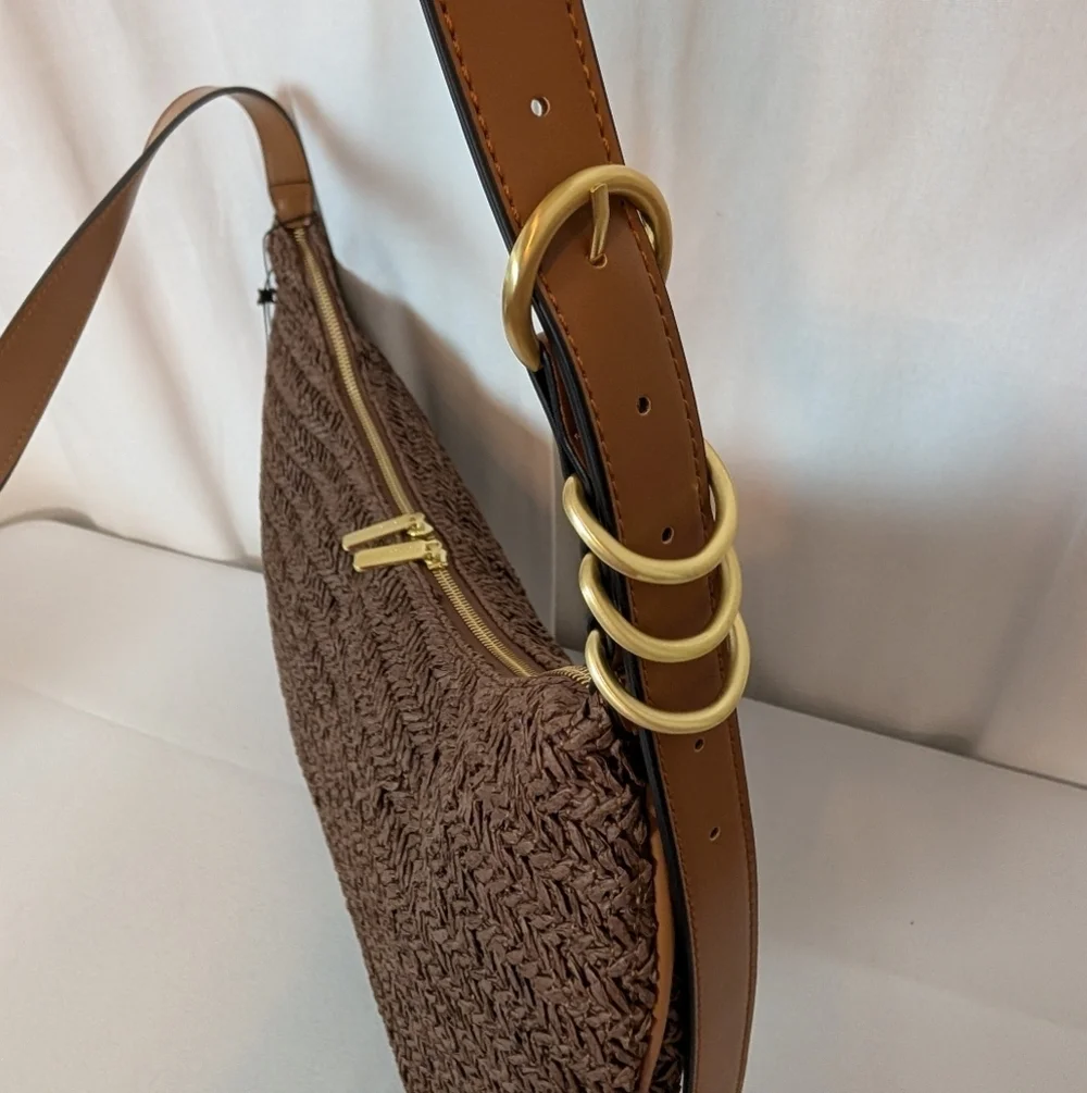 BCBG Brown Woven Crescent Hobo Shoulder Bag NWT